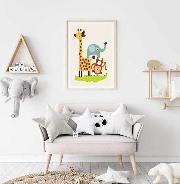 Jungle Stack Illustration Print-Prints for - BOYS-Online Framed-Australian Made Wall Art-Milk n Honey Designs