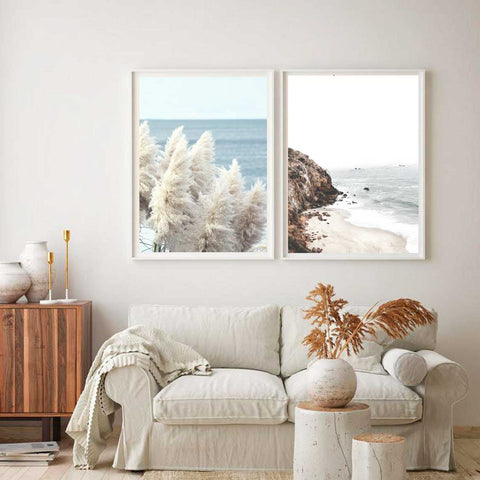 Sea Cliffs+ Pampas by the Sea Set of 2-Art for Interiors-Online Framed-Australian Made Wall Art-Milk n Honey Designs