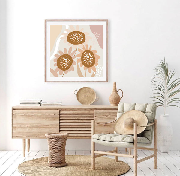 Sunflower Garden Original Illustration Print-Art for Interiors-Online Framed-Australian Made Wall Art-Milk n Honey Designs