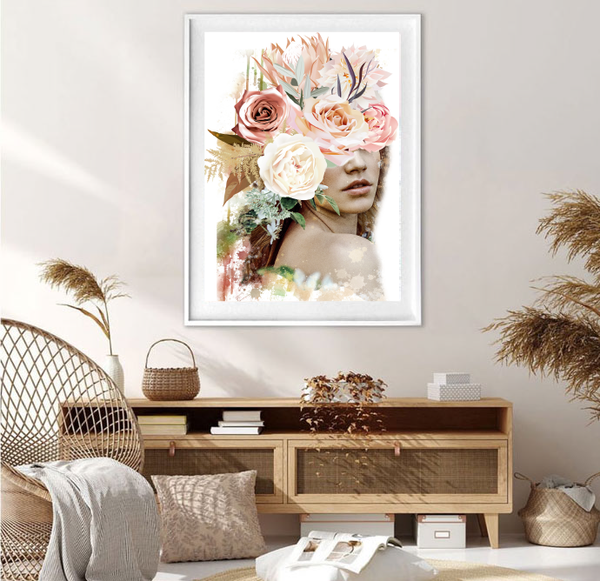 Wildflower Girl Floral Face Art Print-Art for Interiors-Online Framed-Australian Made Wall Art-Milk n Honey Designs