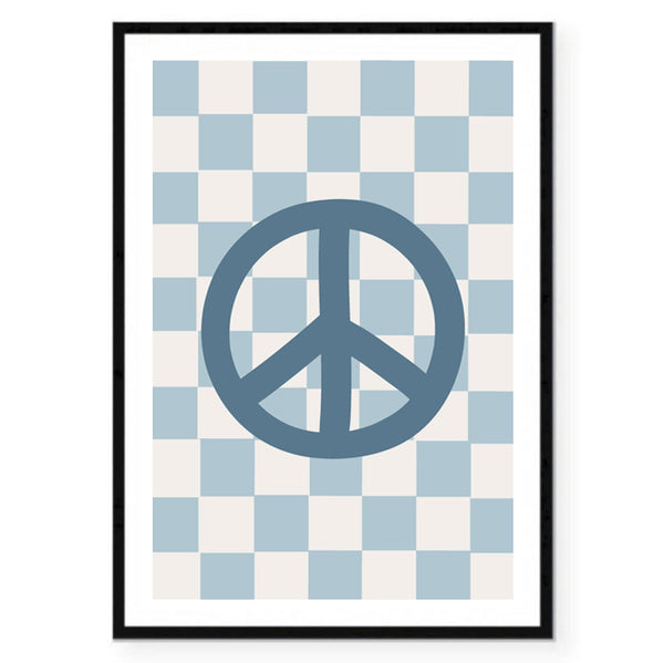 Blue Checkerboard Peace Symbol Print