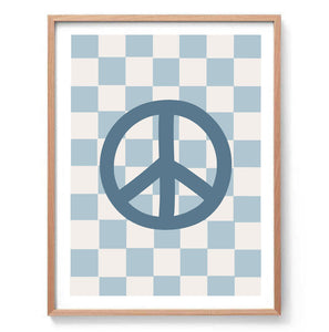 Blue Checkerboard Peace Symbol Print