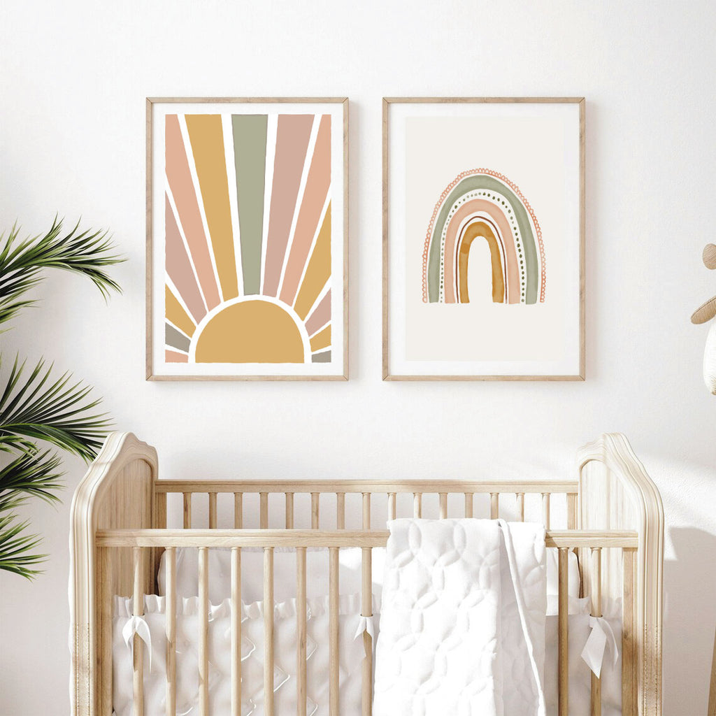 SHOP Rainbow Sun Illustration Print Nursery Wall Art Online