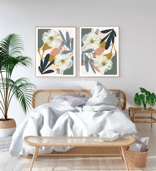 Abstract Foliage Set of 2-Art for Interiors-Online Framed-Australian Made Wall Art-Milk n Honey Designs