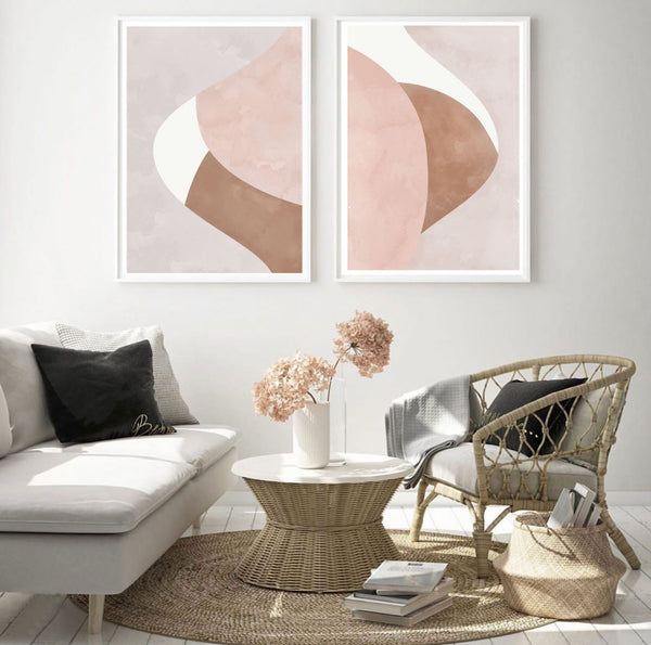 Blush Abstract Set of 2-Art for Interiors-Online Framed-Australian Made Wall Art-Milk n Honey Designs
