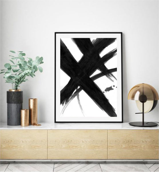 Black Abstract Brush Art Print-Art for Interiors-Online Framed-Australian Made Wall Art-Milk n Honey Designs