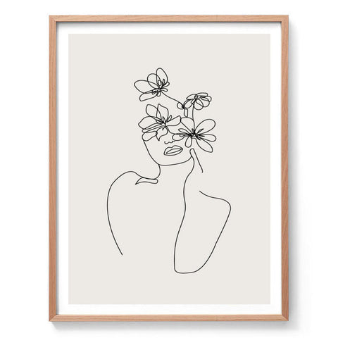 Bloom Girl Line Drawing Print-Art for Interiors-Online Framed-Australian Made Wall Art-Milk n Honey Designs