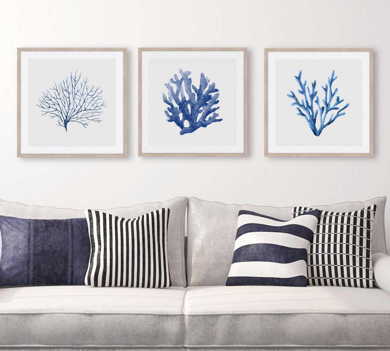 Blue Coral Watercolour Set of 3 Wall Art Prints-Art for Interiors-Online Framed-Australian Made Wall Art-Milk n Honey Designs