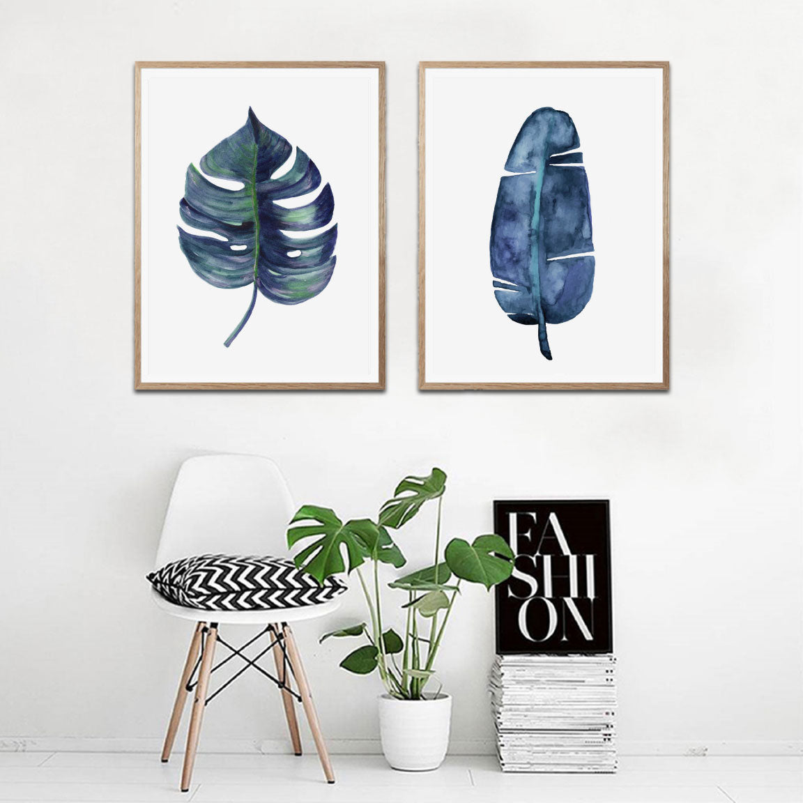 Blue Palm and Monstera Set of 2-Art for Interiors-Online Framed-Australian Made Wall Art-Milk n Honey Designs