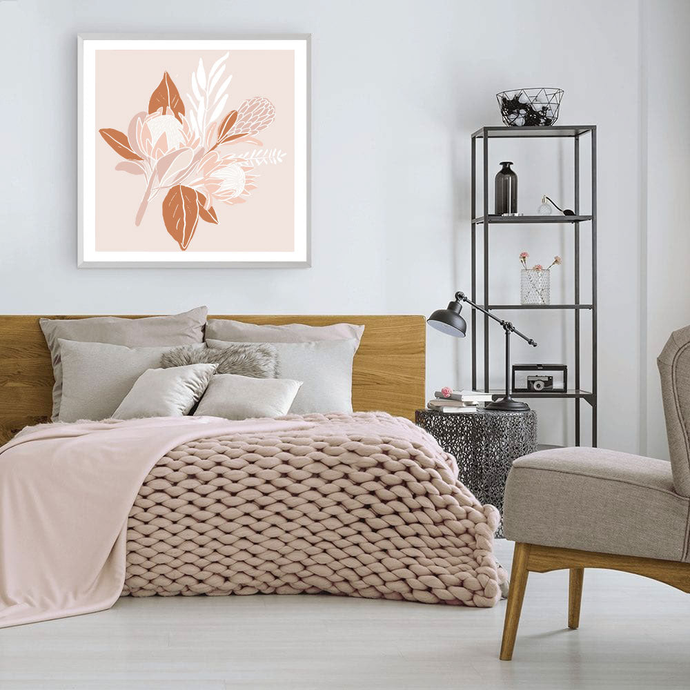 Blushing Protea Print-Art for Interiors-Online Framed-Australian Made Wall Art-Milk n Honey Designs