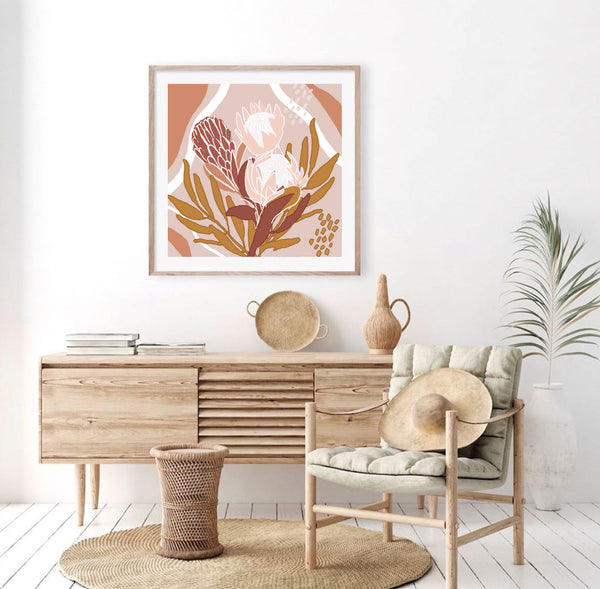 Earthy Protea Print-Art for Interiors-Online Framed-Australian Made Wall Art-Milk n Honey Designs