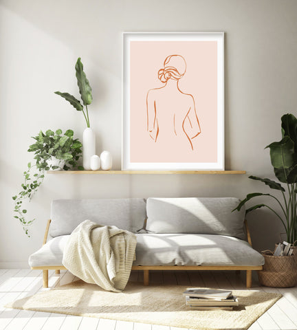 Blush Minimal Line Drawing Figure Print-Art for Interiors-Online Framed-Australian Made Wall Art-Milk n Honey Designs