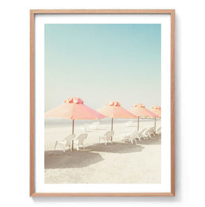 Pink Beach Umbrellas Print