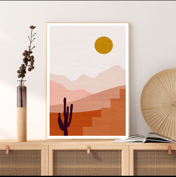 Sunset Desert Original Illustration Print-Art for Interiors-Online Framed-Australian Made Wall Art-Milk n Honey Designs