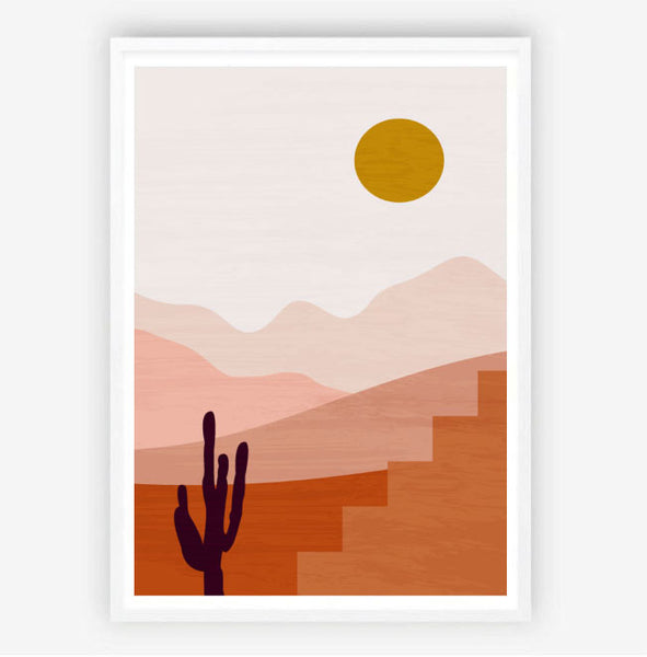 Sunset Desert Original Illustration Print-Art for Interiors-Online Framed-Australian Made Wall Art-Milk n Honey Designs