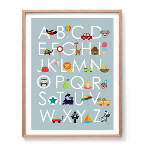 Boys Alphabet Art Print-Prints for - GIRLS-Online Framed-Australian Made Wall Art-Milk n Honey Designs