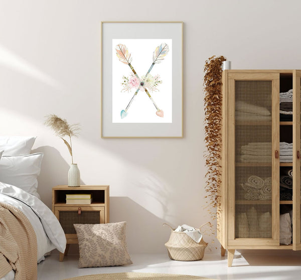 Boho Arrows and Flowers Print-Prints for - GIRLS-Online Framed-Australian Made Wall Art-Milk n Honey Designs