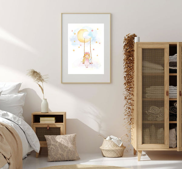 Little Dreamer Watercolour Illustration Print-Prints for - GIRLS-Online Framed-Australian Made Wall Art-Milk n Honey Designs
