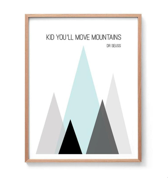 Kid You'll Move Mountains Print (Mint + Pink)-Prints for - GIRLS,Prints for - BOYS-Online Framed-Australian Made Wall Art-Milk n Honey Designs