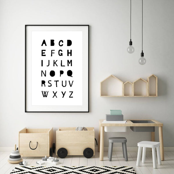 Monochrome Alphabet Print-Prints for - BOYS-Online Framed-Australian Made Wall Art-Milk n Honey Designs