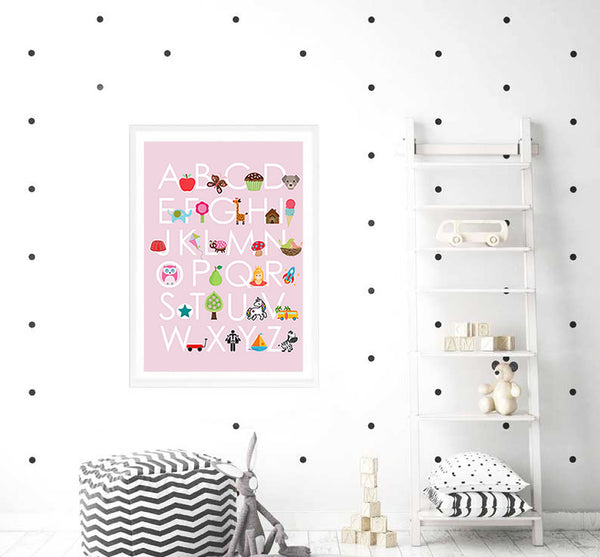 Girls Alphabet Art Print-Prints for - GIRLS-Online Framed-Australian Made Wall Art-Milk n Honey Designs